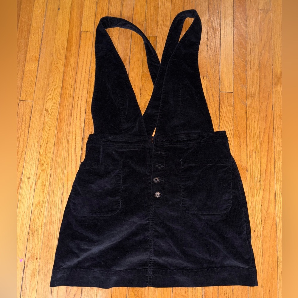 Black Corduroy Pinafore Dress with Straps
